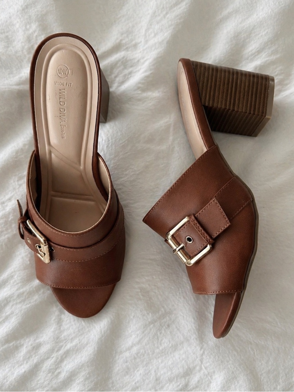 Chunky Brown Buckle Leather Heels